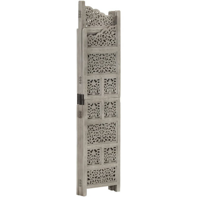 Hand carved 4-Panel Room Divider Grey 160x165 cm Solid Mango Wood