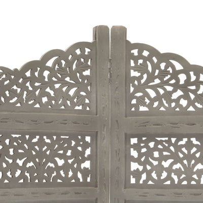 Hand carved 4-Panel Room Divider Grey 160x165 cm Solid Mango Wood