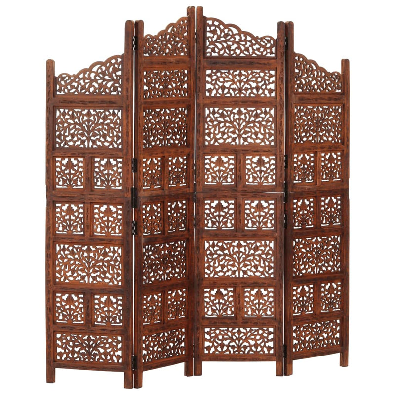 Hand carved 4-Panel Room Divider Brown 160x165 cm Solid Mango Wood