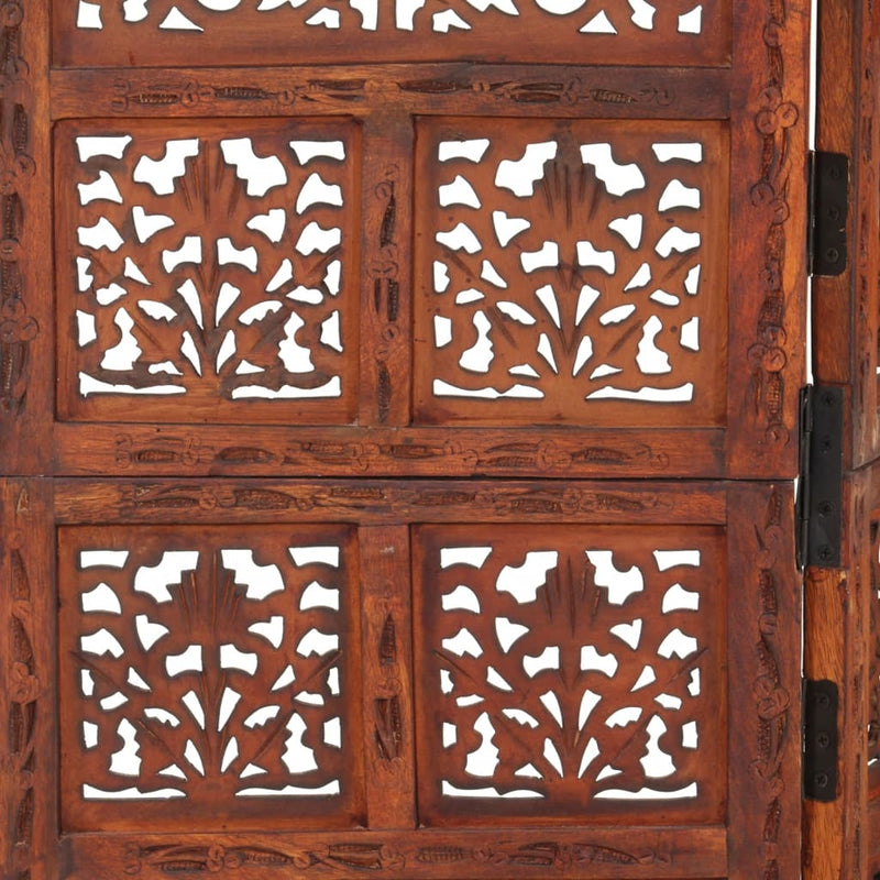 Hand carved 4-Panel Room Divider Brown 160x165 cm Solid Mango Wood