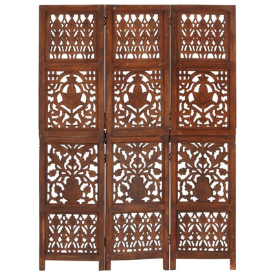 Hand Carved 3-Panel Room Divider Brown 120x165 cm Solid Mango Wood