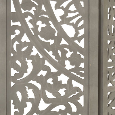 Hand carved 3-Panel Room Divider Grey 120x165 cm Solid Mango Wood