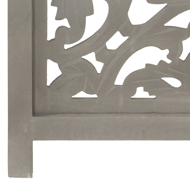 Hand carved 3-Panel Room Divider Grey 120x165 cm Solid Mango Wood