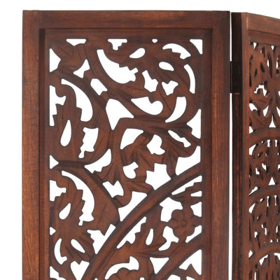 Hand carved 3-Panel Room Divider Brown 120x165 cm Solid Mango Wood