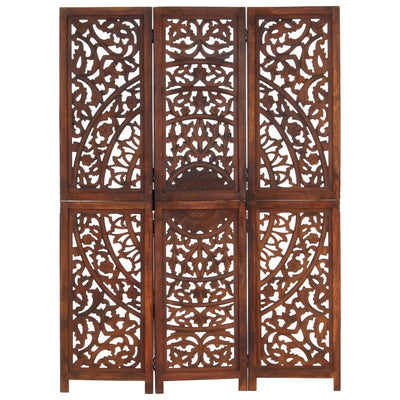 Hand carved 3-Panel Room Divider Brown 120x165 cm Solid Mango Wood