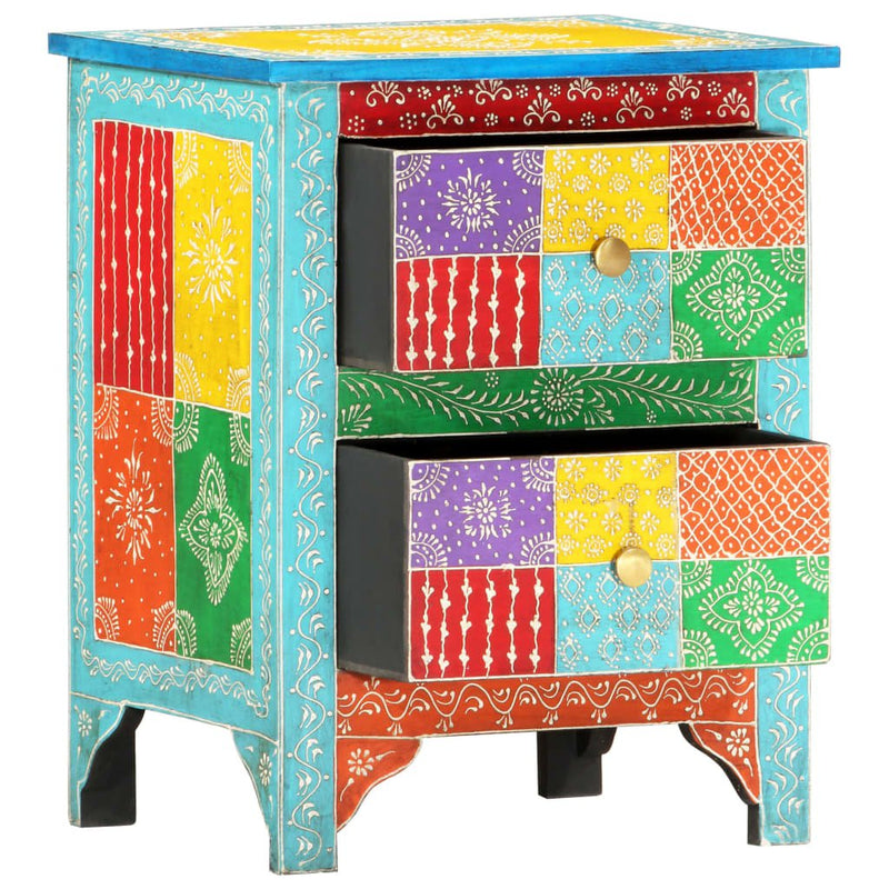 Hand Painted Bedside Cabinet 40x30x50 cm Solid Mango Wood