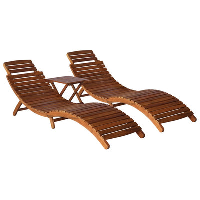 3 Piece Sunlounger with Tea Table Solid Wood Acacia