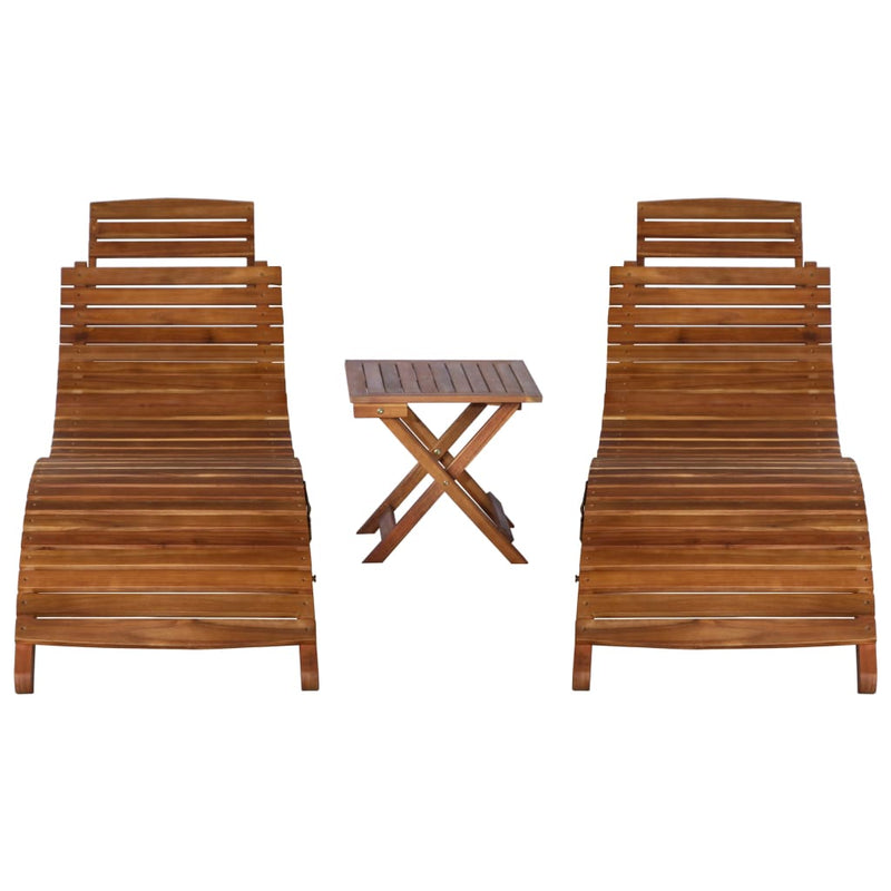 3 Piece Sunlounger with Tea Table Solid Wood Acacia