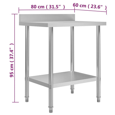 Kitchen Work Table with Backsplash 80x60x93 cm Stainless Steel