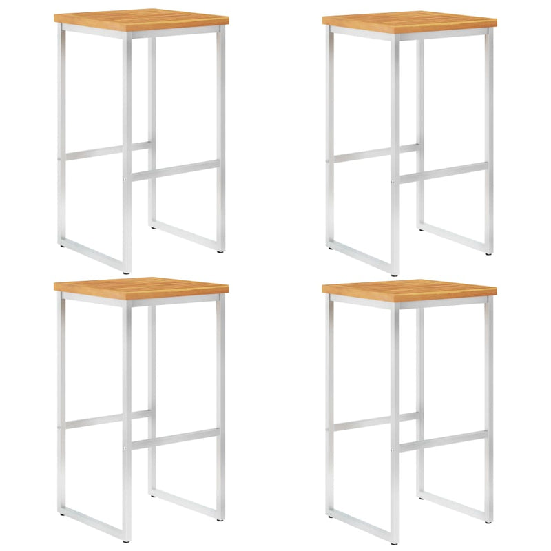 Bar Stools 4 pcs Solid Acacia Wood and Stainless Steel