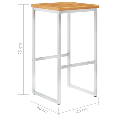 Bar Stools 4 pcs Solid Acacia Wood and Stainless Steel