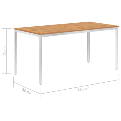 Garden Dining Table 160x80x75 cm Solid Teak Wood and Stainless Steel