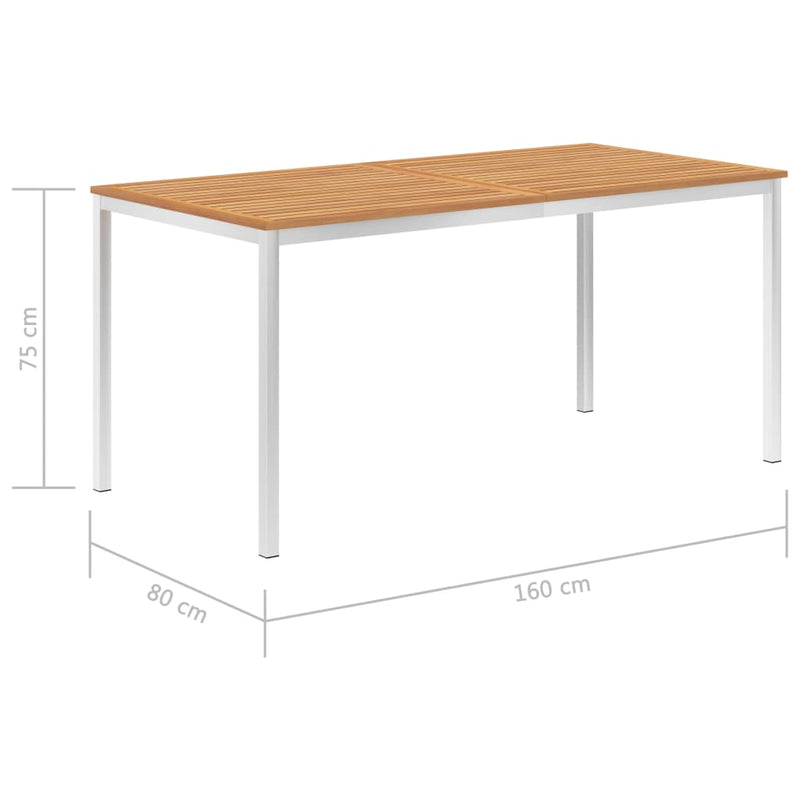 Garden Dining Table 160x80x75 cm Solid Teak Wood and Stainless Steel