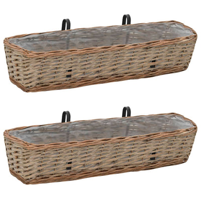 Balcony Planter 2 pcs Wicker with PE Lining 80 cm