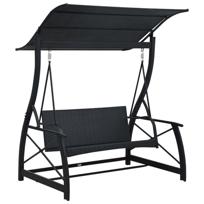 3-Seater  Garden Swing Bench with Canopy Poly Rattan Black