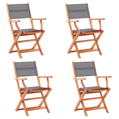 Folding Garden Chairs 4 pcs Grey Solid Eucalyptus Wood and Textilene