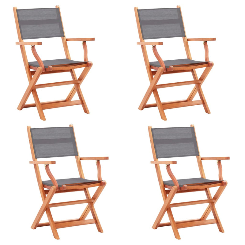 Folding Garden Chairs 4 pcs Grey Solid Eucalyptus Wood and Textilene