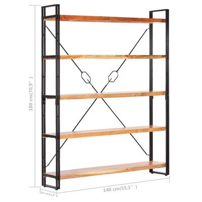 5-Tier Bookcase 140x30x180 cm Solid Acacia Wood