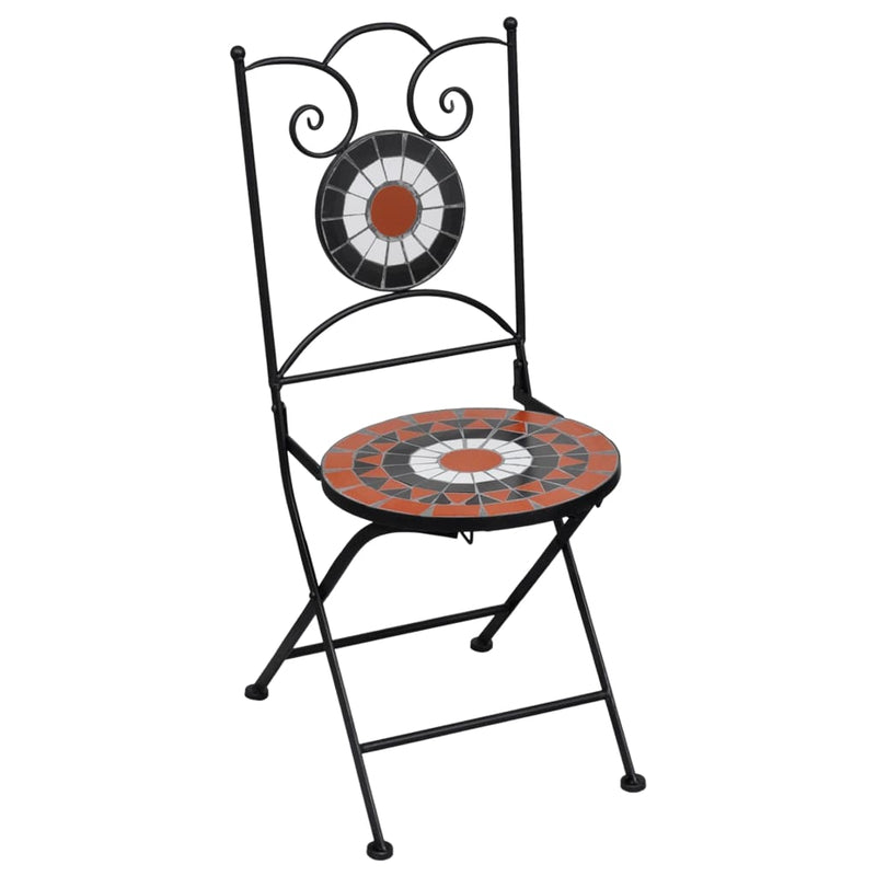 3 Piece Mosaic Bistro Set Ceramic Tile Terracotta and White