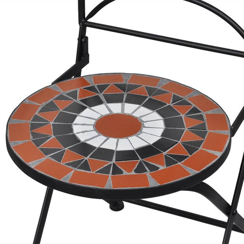 3 Piece Mosaic Bistro Set Ceramic Tile Terracotta and White