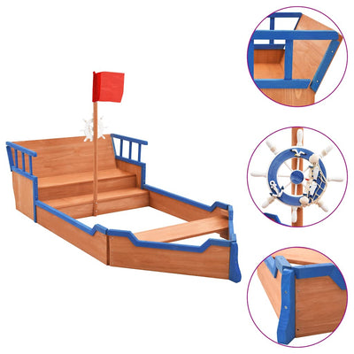 Sandbox Pirate Ship Firwood 190x94.5x101 cm