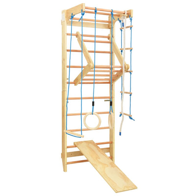 Indoor Climbing Playset with Ladders Rings Slide Wood