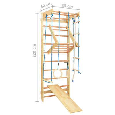 Indoor Climbing Playset with Ladders Rings Slide Wood