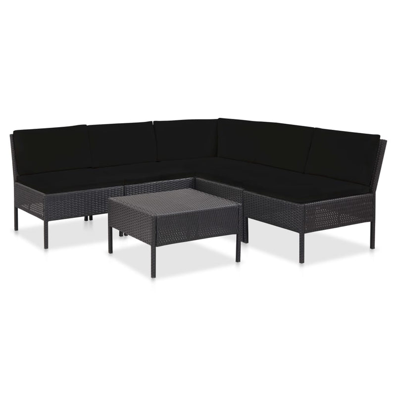 6 Piece Garden Lounge Set with Cushions Poly Rattan Black