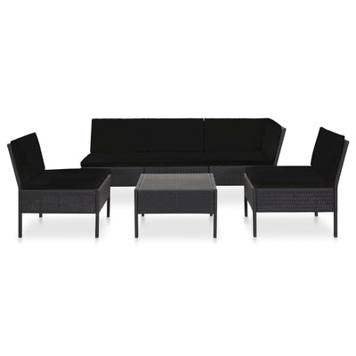 6 Piece Garden Lounge Set with Cushions Poly Rattan Black