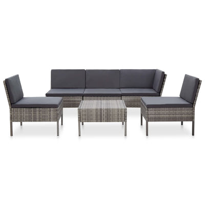 6 Piece Garden Lounge Set with Cushions Poly Rattan Grey