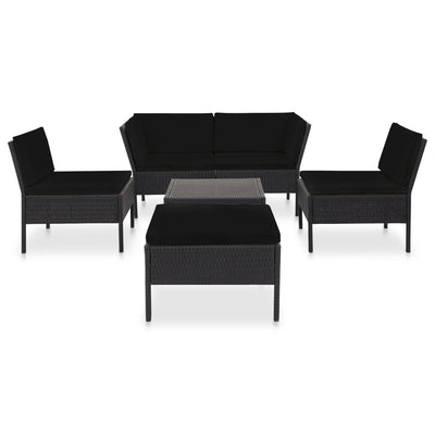 6 Piece Garden Lounge Set with Cushions Poly Rattan Black