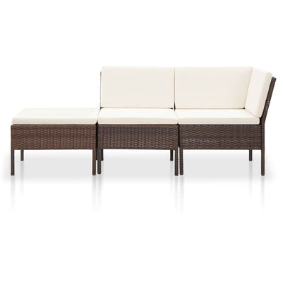 3 Piece Garden Lounge Set with Cushions Poly Rattan Brown