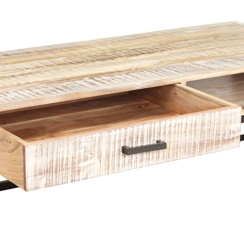 Coffee Table White 117x50x30 cm Solid Acacia Wood