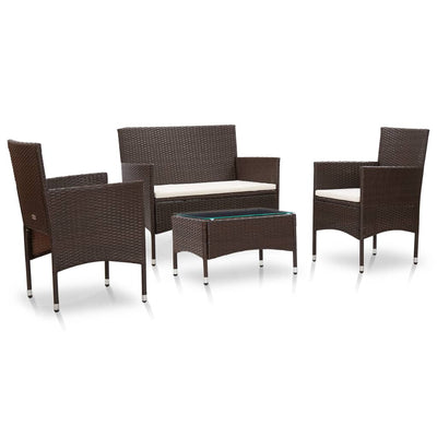 4 Piece Garden Lounge Set with Cushions Poly Rattan Brown