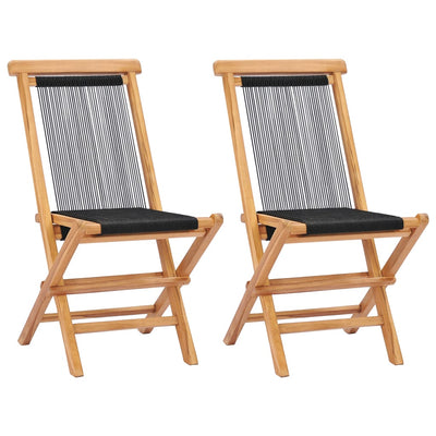 Folding Garden Chairs 2 pcs Solid Teak Wood and Rope