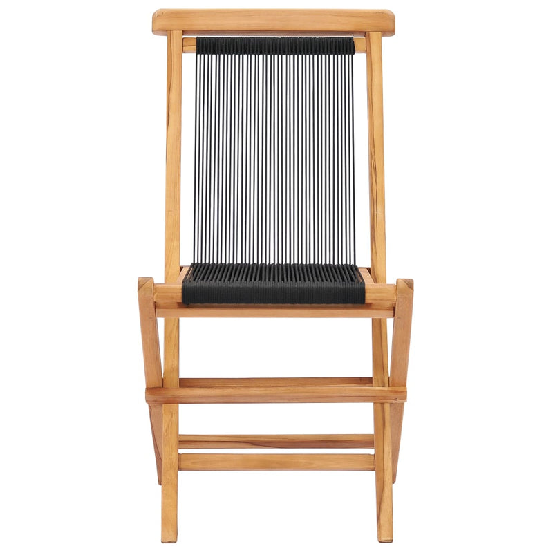 Folding Garden Chairs 2 pcs Solid Teak Wood and Rope