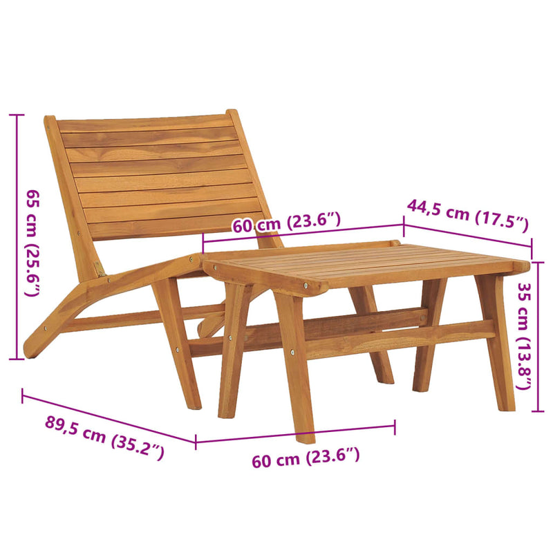 Garden Chair with Footrest Solid Teak Wood