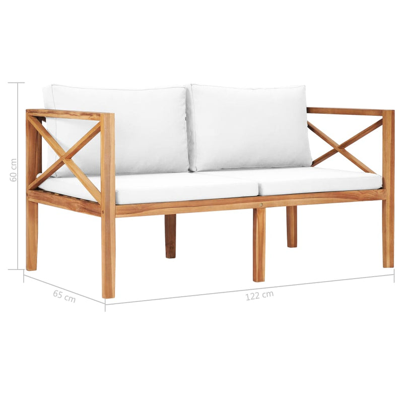 Garden Bench with Cream Cushions Solid Teak Wood