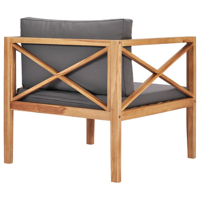 Garden Chair with Grey Cushions Solid Wood Teak