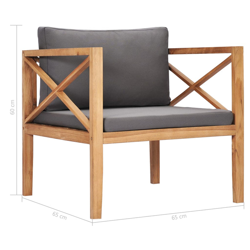 Garden Chair with Grey Cushions Solid Wood Teak