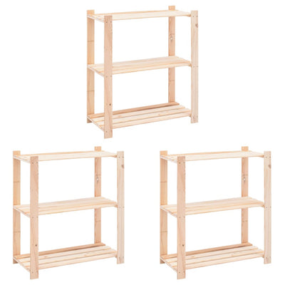 3-Tier Storage Racks 3 pcs 80x38x90 cm Solid Wood Pine 150 kg