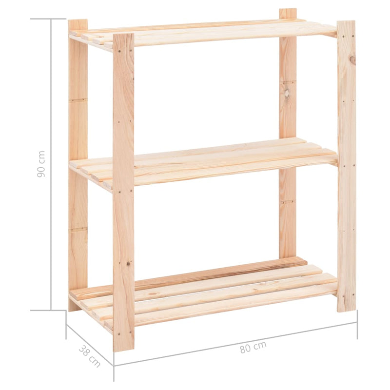 3-Tier Storage Racks 3 pcs 80x38x90 cm Solid Wood Pine 150 kg