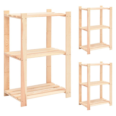 3-Tier Storage Racks 3 pcs 60x38x90 cm Solid Wood Pine 150 kg