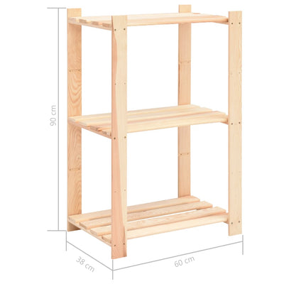 3-Tier Storage Racks 3 pcs 60x38x90 cm Solid Wood Pine 150 kg