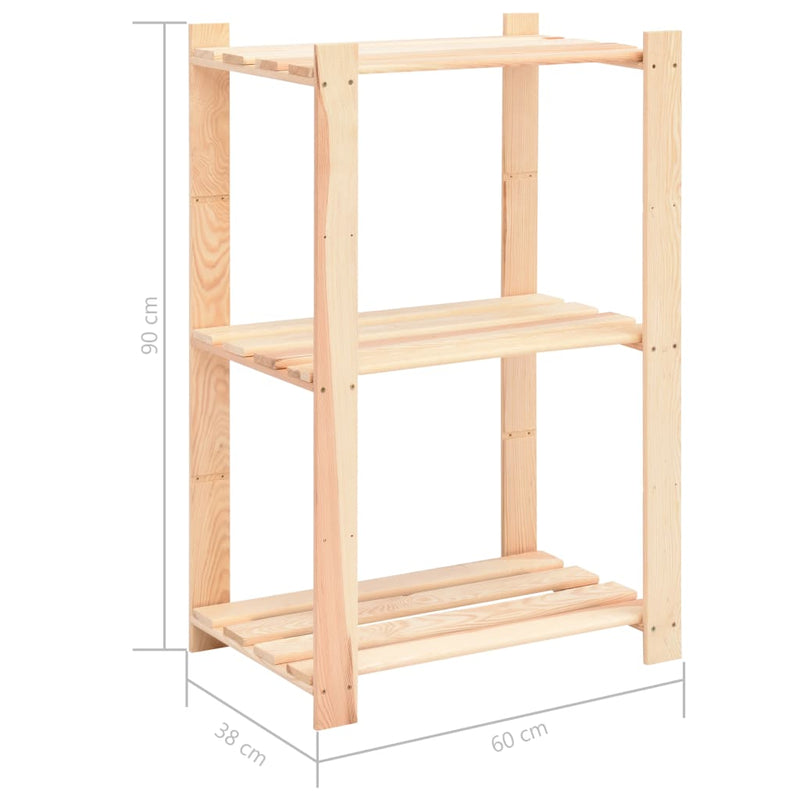 3-Tier Storage Racks 3 pcs 60x38x90 cm Solid Wood Pine 150 kg