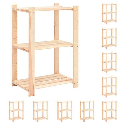 3-Tier Storage Racks 10 pcs 60x38x90 cm Solid Wood Pine 150 kg