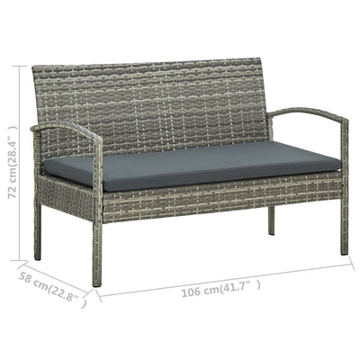 4 Piece Garden Lounge Set with Cushions Poly Rattan Grey