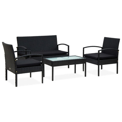 4 Piece Garden Lounge Set with Cushions Poly Rattan Black