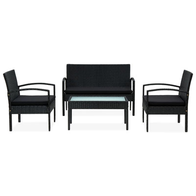 4 Piece Garden Lounge Set with Cushions Poly Rattan Black