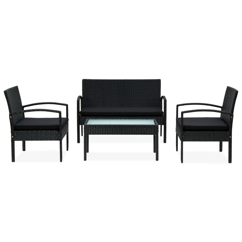 4 Piece Garden Lounge Set with Cushions Poly Rattan Black